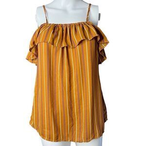 Daytrip Cold Shoulder Vertaical Striped Blouse Brown & White Size XS